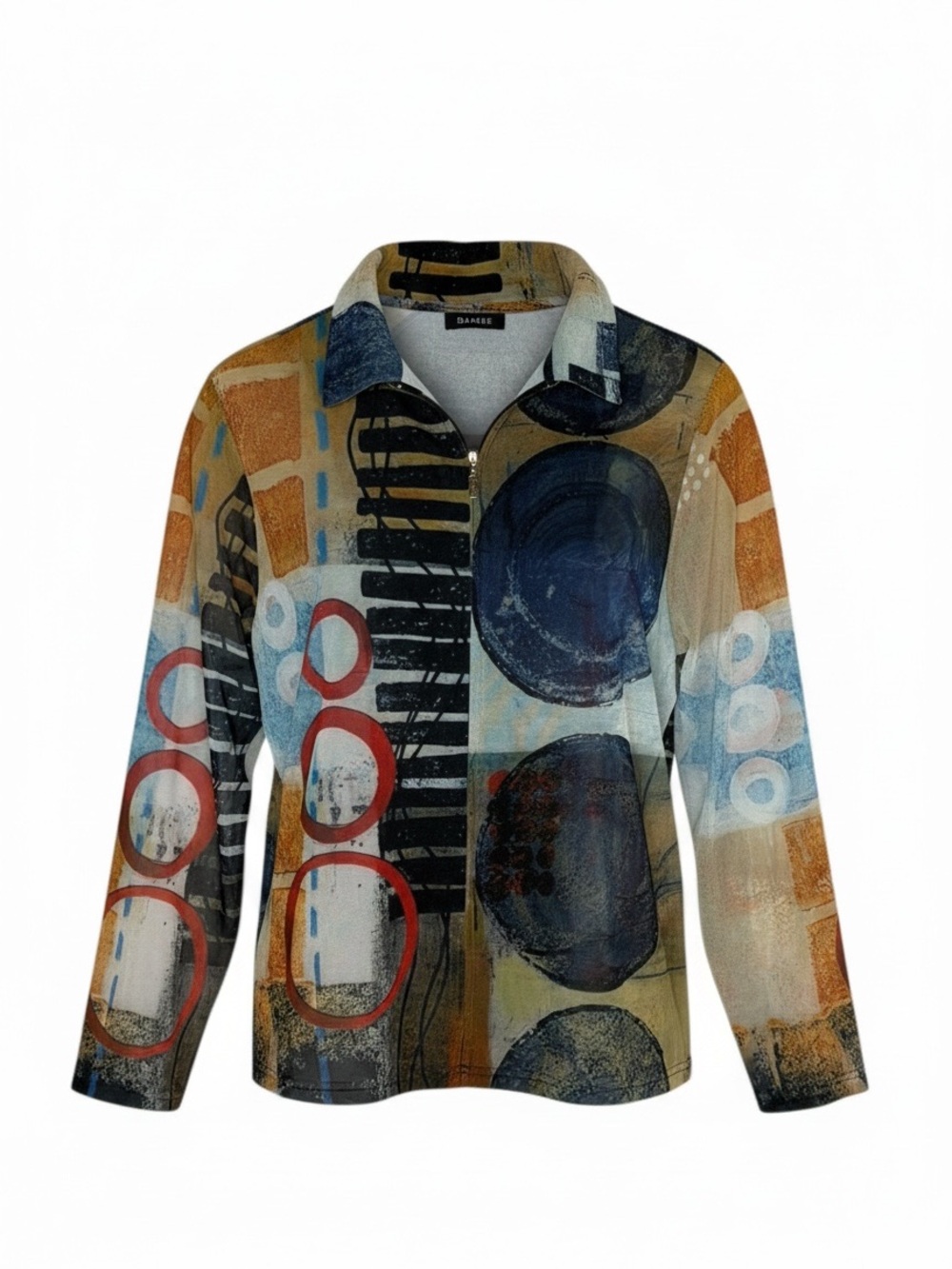 Damee Art to Wear Full Zip Sheer Top Wire Collar Large